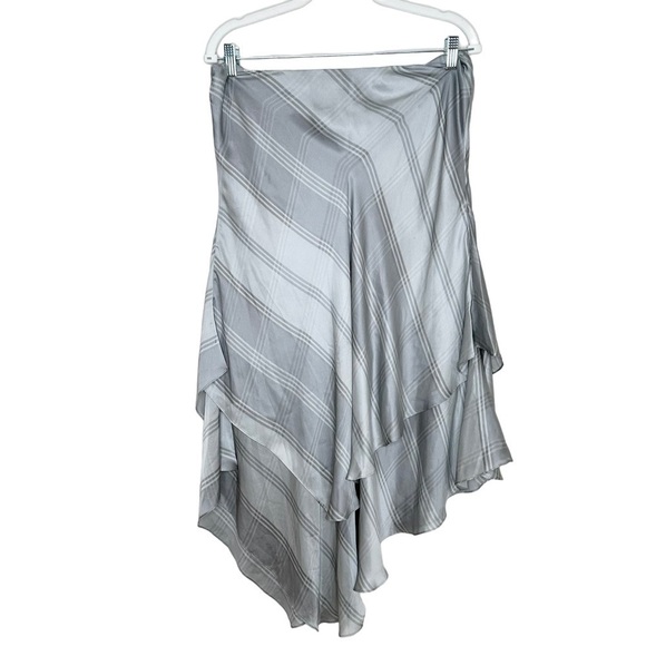NWT LAUREN RALPH LAUREN Silk Plaid Grey Asymmetric Midi Skirt Size 16 - Picture 4 of 7